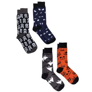 New Men's Halloween Socks Jack O' Lanterns Bats Spooky Eyes Skulls 4-Pair Set